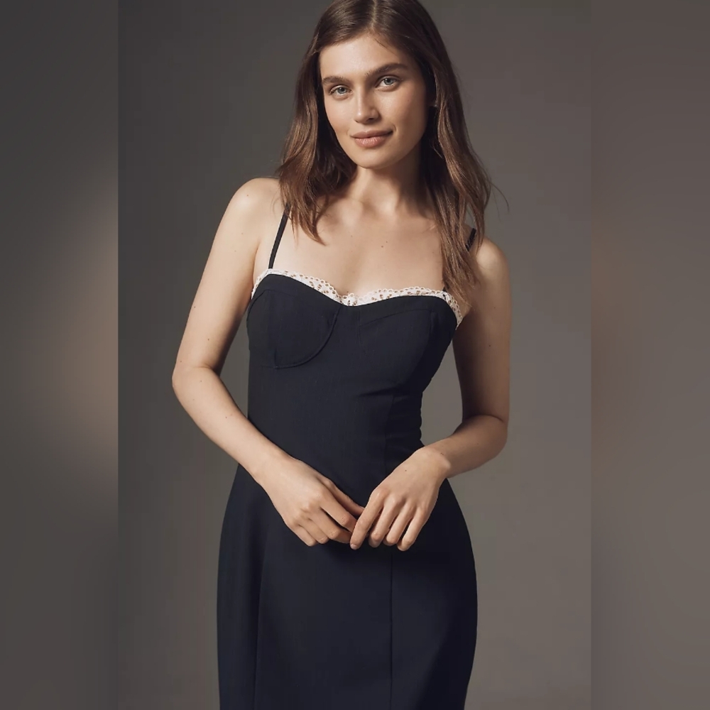 Maeve Anthropologie Sleeveless Lace-Trim Mini Dress XL NWT Navy